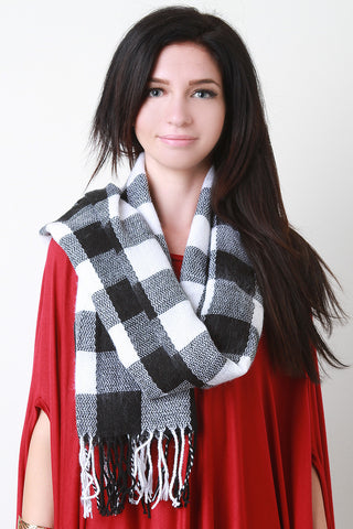 Fur Trim Solid Knit Tube Scarf