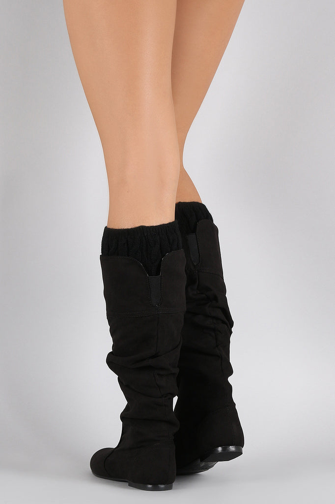 Qupid Suede Slouchy Sweater Knee High Boots