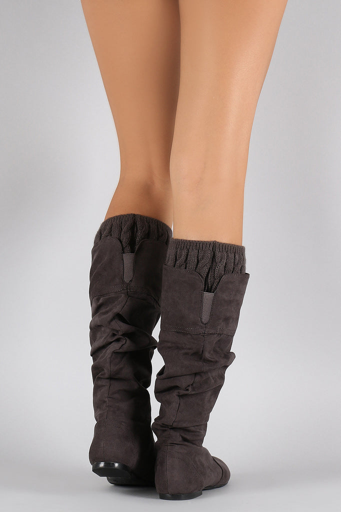 Qupid Suede Slouchy Sweater Knee High Boots