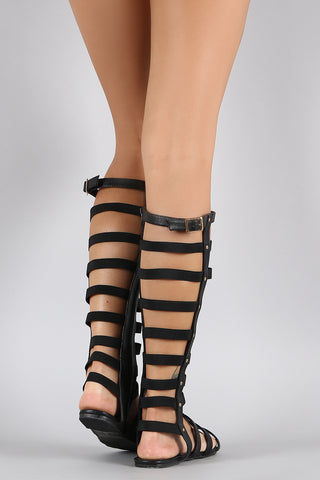 Elasticized Strappy Studded Open Toe Gladiator Flat Sandals