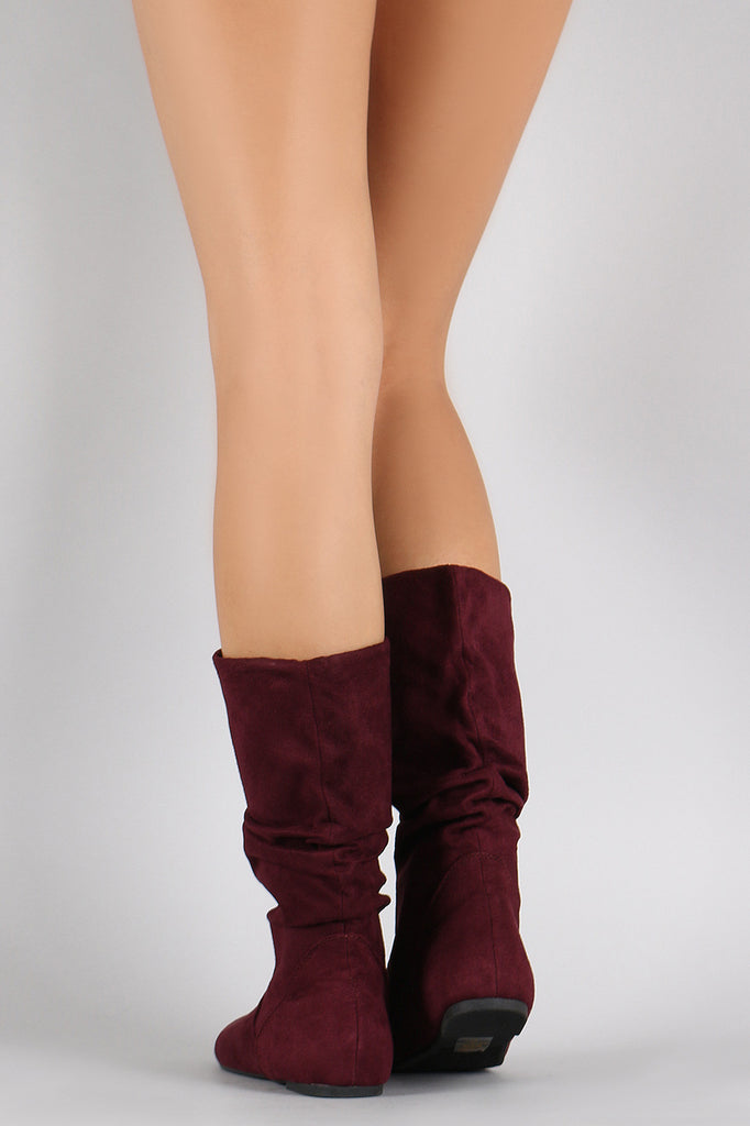 Soda Suede Slouchy Round Toe Mid Calf Flat Boots