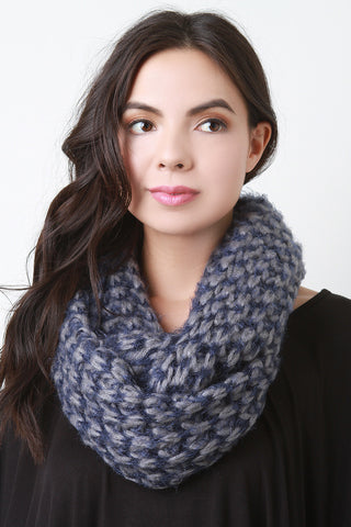 Fur Trim Solid Knit Tube Scarf