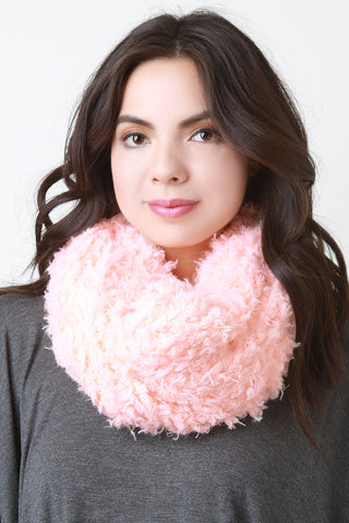 Fur Trim Solid Knit Tube Scarf