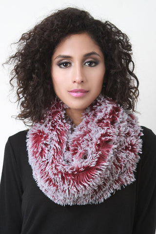 Fur Trim Solid Knit Tube Scarf