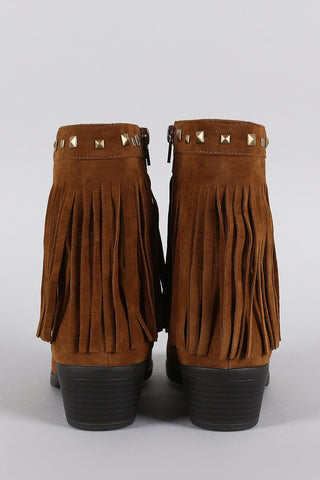 Suede Studded Fringe Cowgirl Ankle Boots