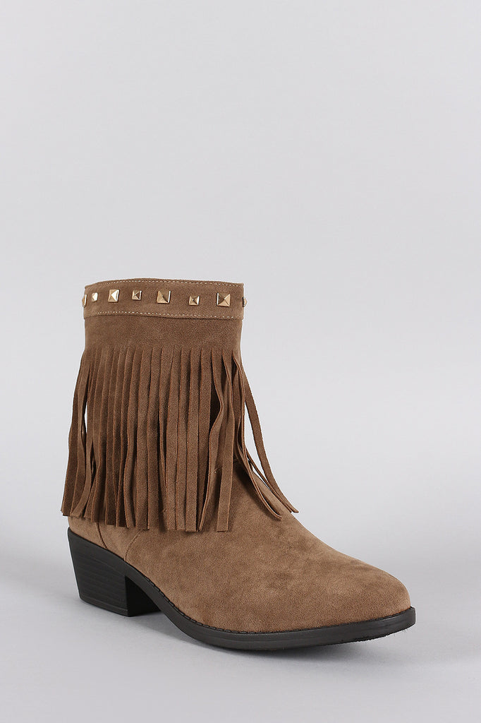 Suede Studded Fringe Cowgirl Ankle Boots