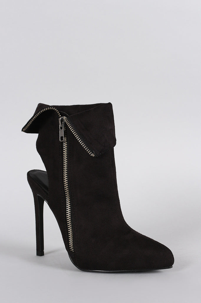 Suede Pointy Toe Collar Cutout Stiletto Heel Booties