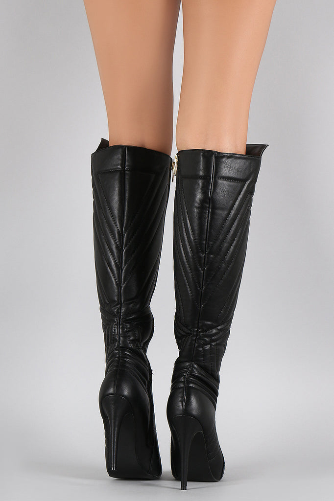 Liliana Quilted Patterned Stitch Pointy Toe Stiletto Boots