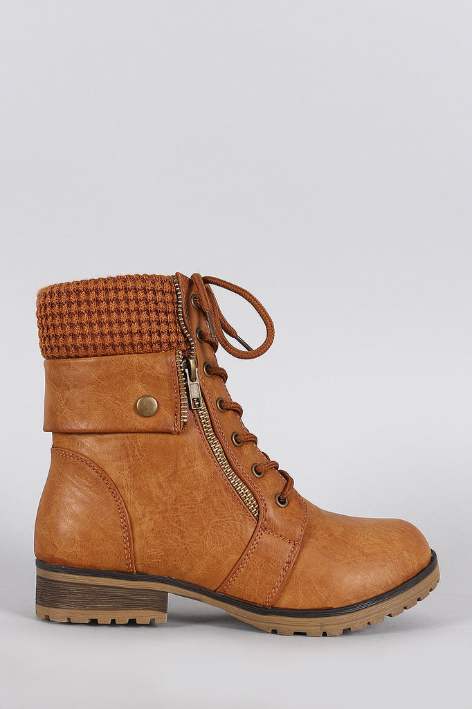 Bamboo Sweater Cuff Combat Ankle Lug Boots