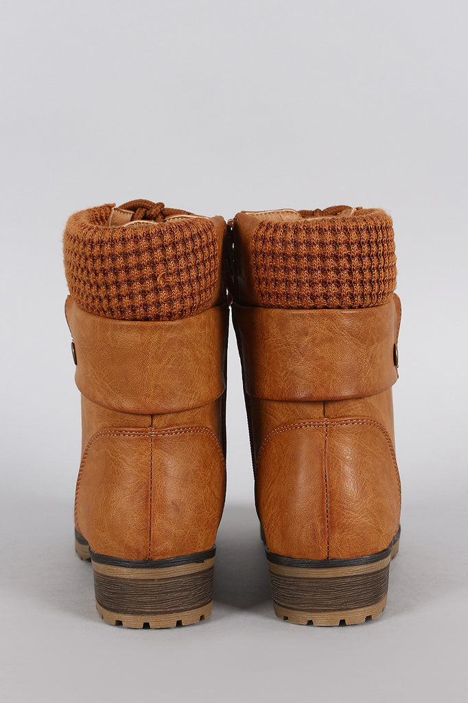 Bamboo Sweater Cuff Combat Ankle Lug Boots