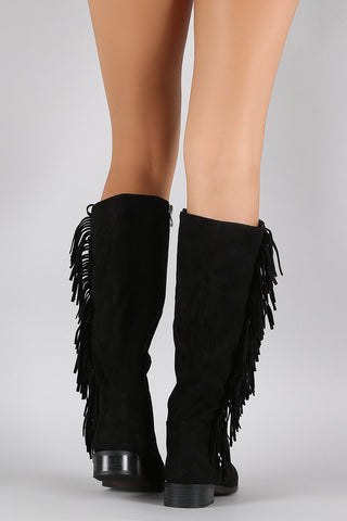 Qupid Studs and Fringe Knee High Boots