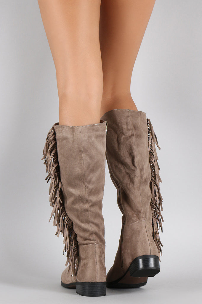 Qupid Studs and Fringe Knee High Boots