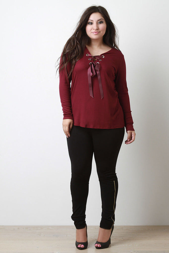 Ribbon Lace Up Henley Top