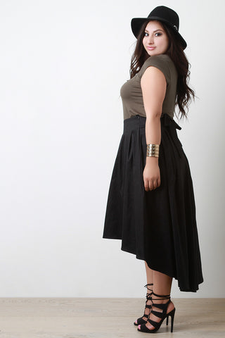 Pleated Taffeta High-Low Skirt