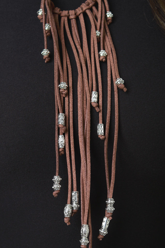 Beaded Fringe Suede Necklace