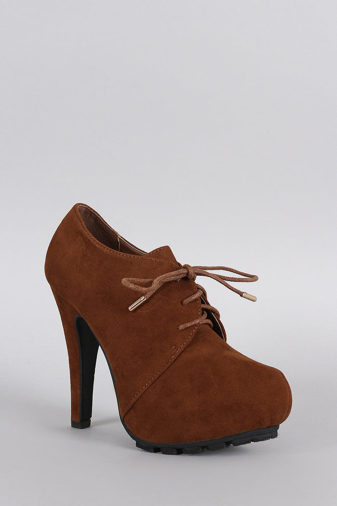 Dollhouse Almond Toe Lace Up Oxford Hidden Platform Heeled Booties