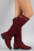 Bamboo Quilted Suede Zipper Trim Riding Knee High Boots