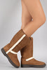 Bamboo Suede Fur Trim Round Toe Mid Calf Flat Boots