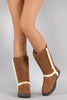 Bamboo Suede Fur Trim Round Toe Mid Calf Flat Boots