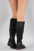 Studded Round Toe Riding Knee High Boots