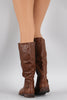 Studded Round Toe Riding Knee High Boots