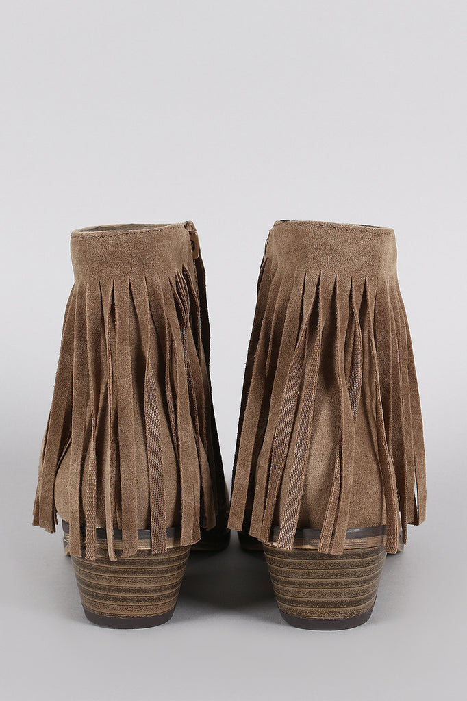 Breckelle Suede Fringe Round Toe Cowgirl Ankle Boots