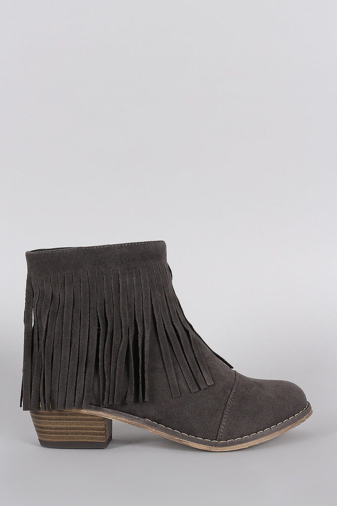 Breckelle Suede Fringe Round Toe Cowgirl Ankle Boots