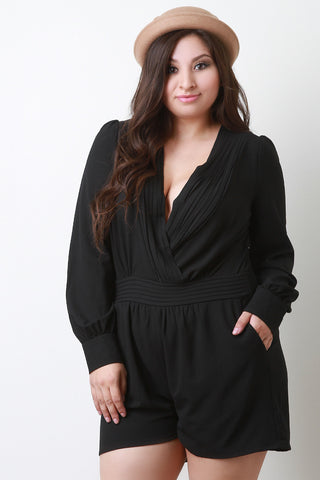 Chiffon Surplice Deep V Belted Romper