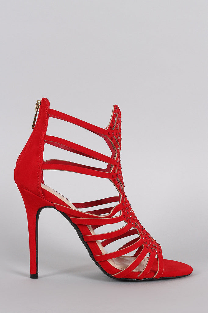 Anne Michelle Suede Strappy Rhinestone Stiletto Heel