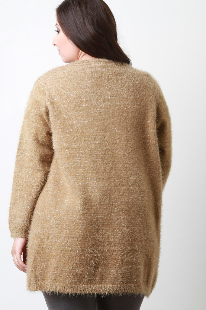 Plush Metallic Knit Pocket Cardigan