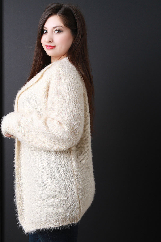 Plush Knit Open Flap Collar Cardigan