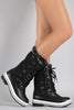 Quilted Faux Fur Cuff Lace Up Mid Calf Snow Boots