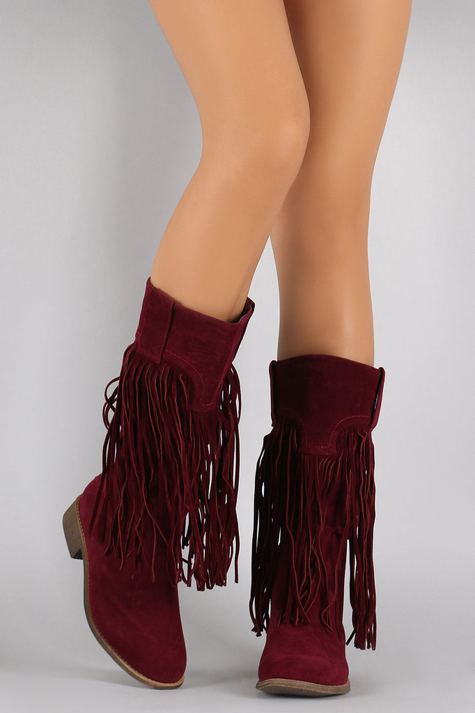 Liliana Suede Long Fringe Western Riding Boots