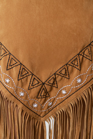 Embroidered Fringe Suede Triangle Scarf