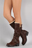 Bamboo Buckled Strap Round Toe Knee High Boots