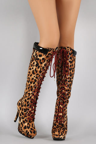 Python Perforated Scalloped Lace-Up Boots