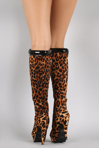 Bamboo Leopard Combat Lace Up Stiletto Platform Boots