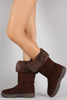 Bamboo Suede Fur Cuff Mid Calf Flat Boots