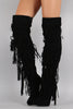 Velvet Layered Fringe Pointy Toe Over-The-Knee Stiletto Boots