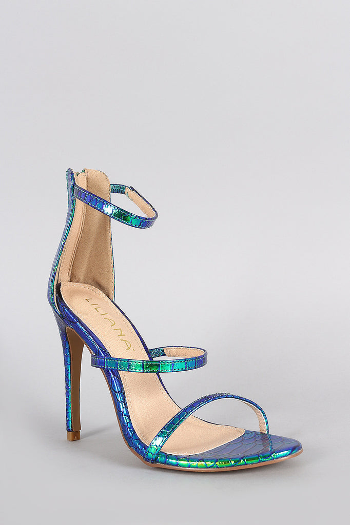 Liliana Snakeskin Hologram Triple Straps Single Sole Heel