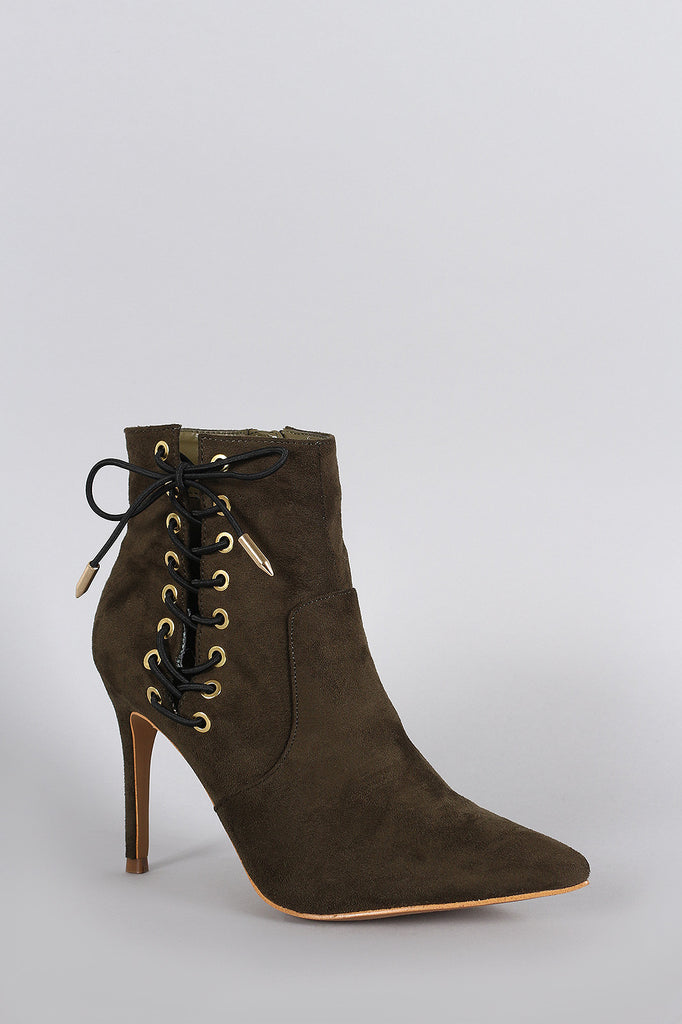 Shoe Republic LA Corset Lace Up Pointy Toe Booties