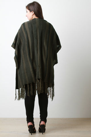 Mixed Stripe Knit Fringe Cardigan