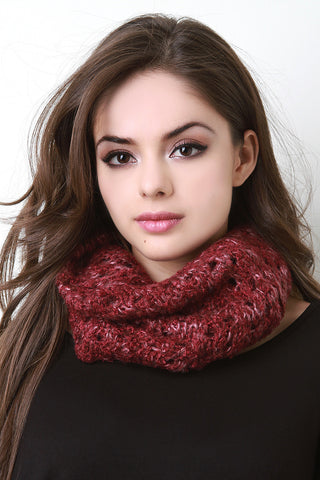 Fur Trim Solid Knit Tube Scarf