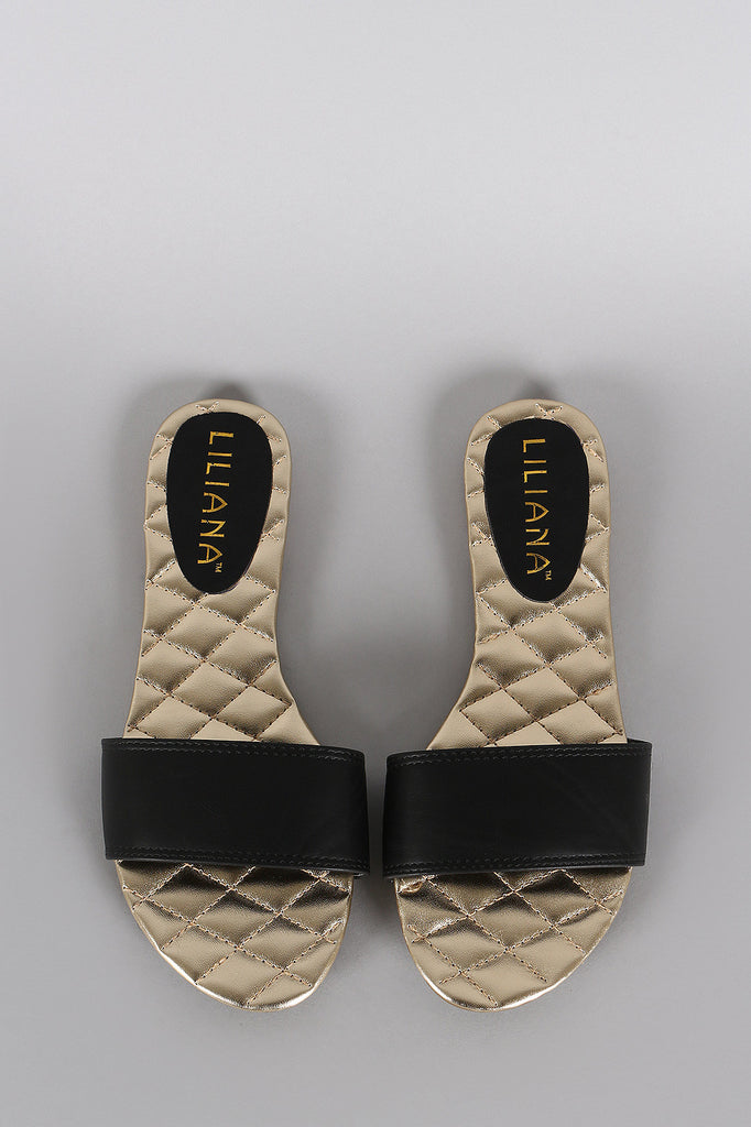 Quilted Open Toe Slip On Flat Sandal