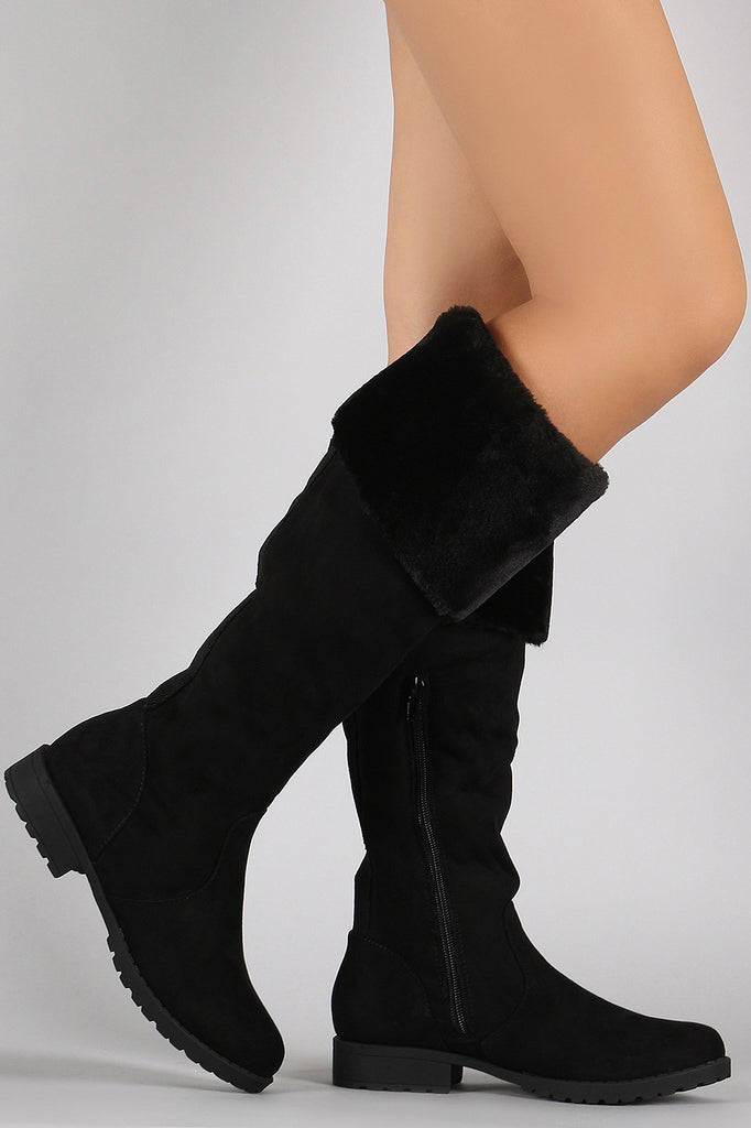 Bamboo Suede Fur Cuff Riding Knee High Boots