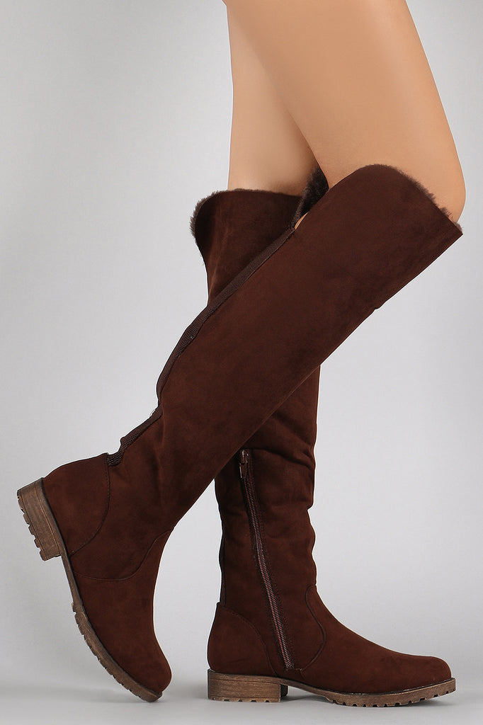 Bamboo Suede Fur Cuff Riding Knee High Boots