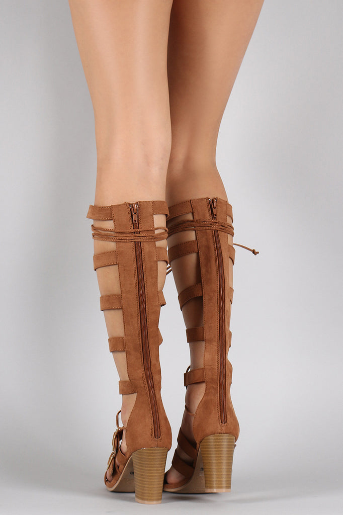 Qupid Suede Buckled Lace Up Gladiator Heel