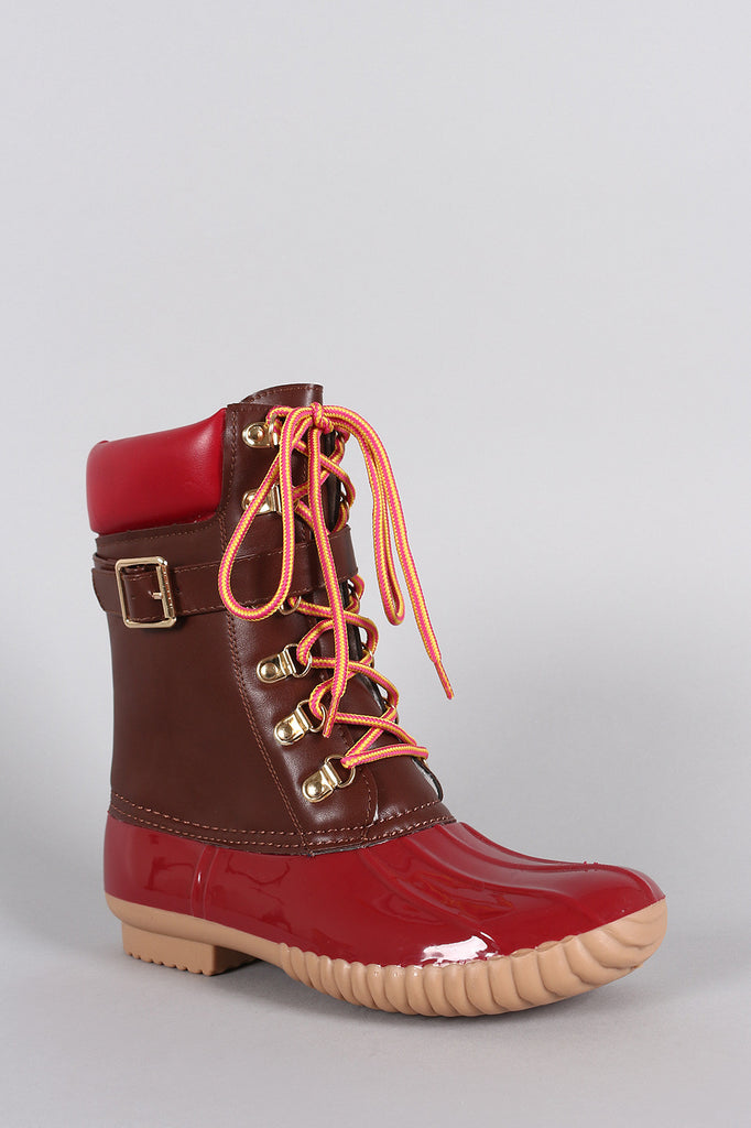 Liliana Buckled Strap Lace Up Duck Ankle Boots