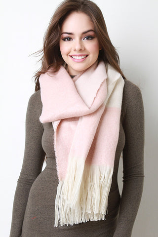 Fur Trim Solid Knit Tube Scarf