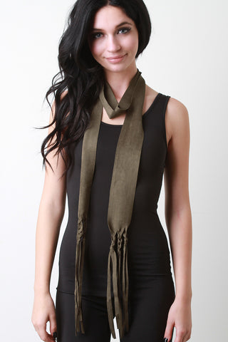 Fur Trim Solid Knit Tube Scarf